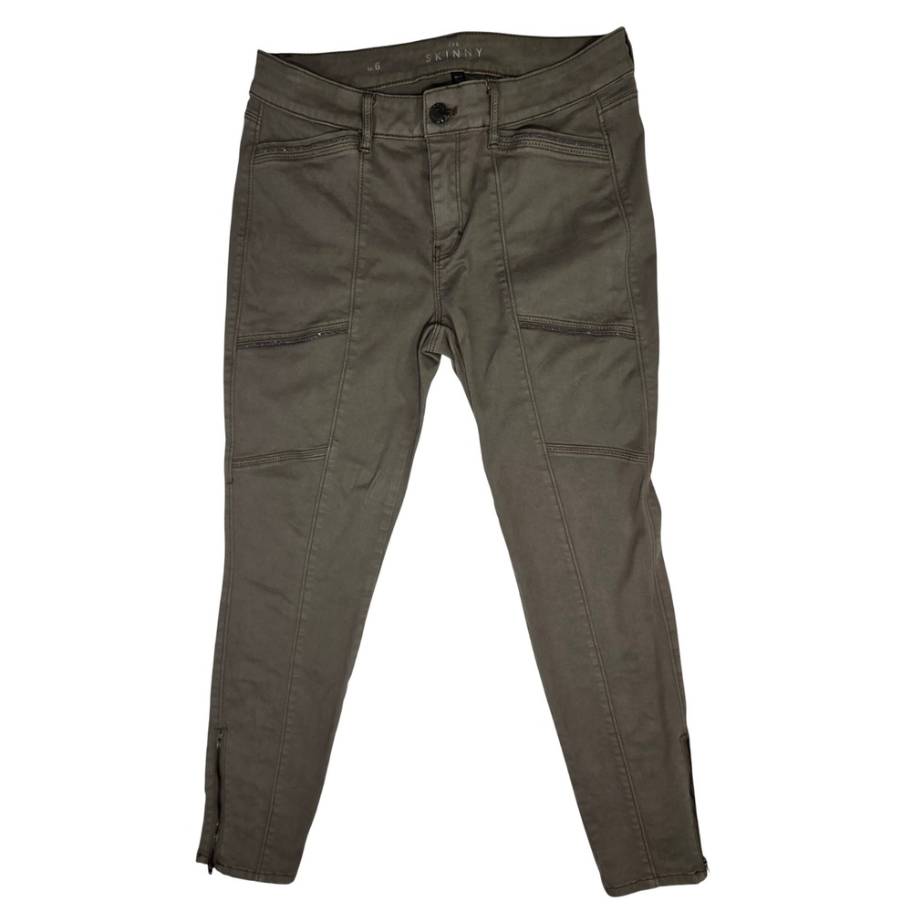 White House Black Market Skinny Ankle Moto Pants Olive Green Womens 6